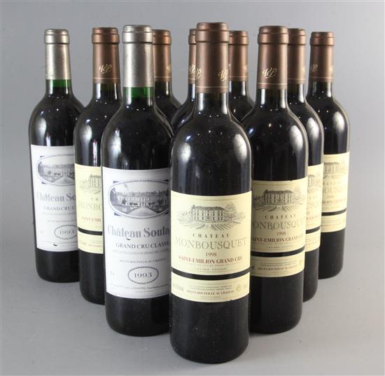 Eight bottles of Chateau Monbousquet, St. Emilion Grand Cru, 1998 and two bottles of Chateau Soutard, 1993